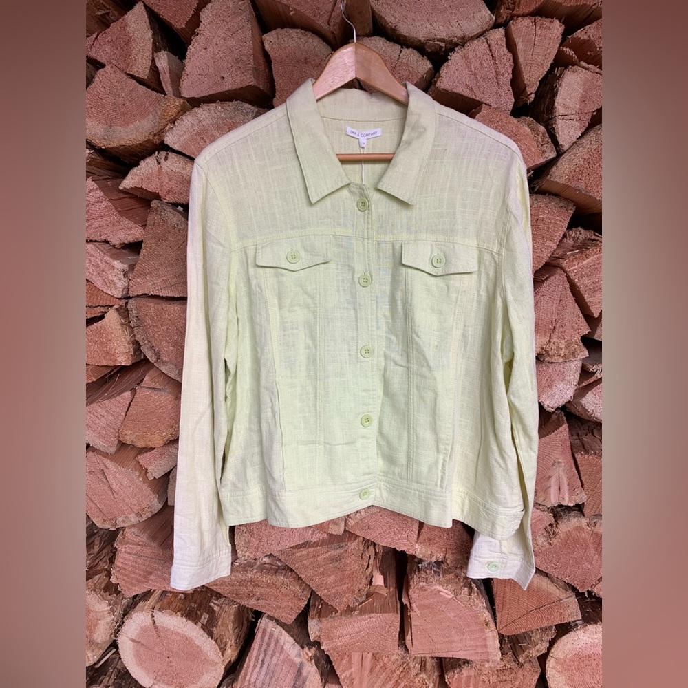 Linen Cotton Blend Jacket Women‎ Large Yellow Light Green DKR & Company